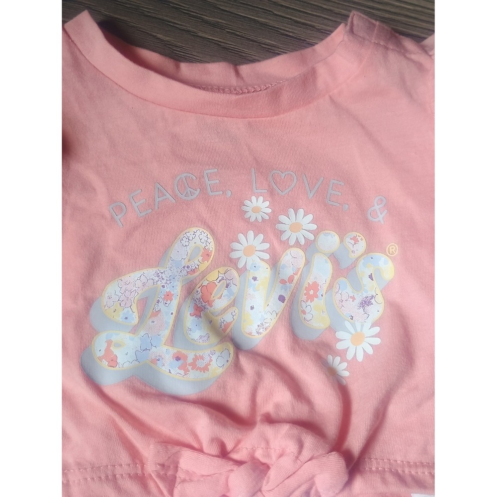 Levis Baby Girls 2-Piece Set Peach Graphic Tie Front Shirt Floral Shorts 3M NEW - Picture 5 of 8